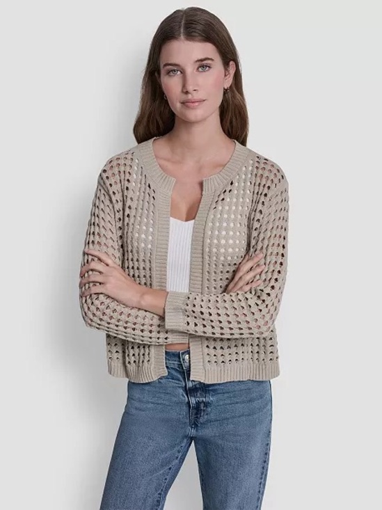 Dkny Sweaters - DKNY Jeans Beige Open-Knit cardigan pebble medium